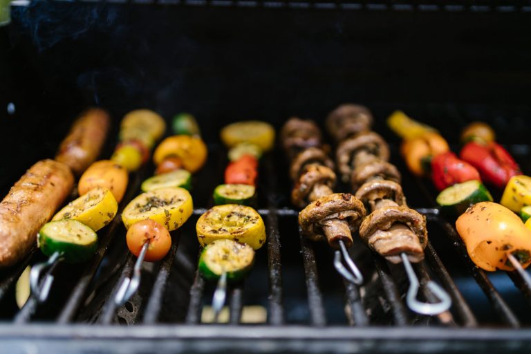 grilled kabobs and veggies